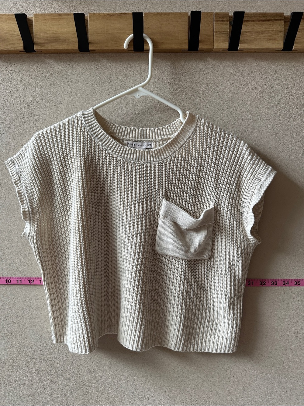 Crop Cream Knit Short-Sleeve Pocket Top